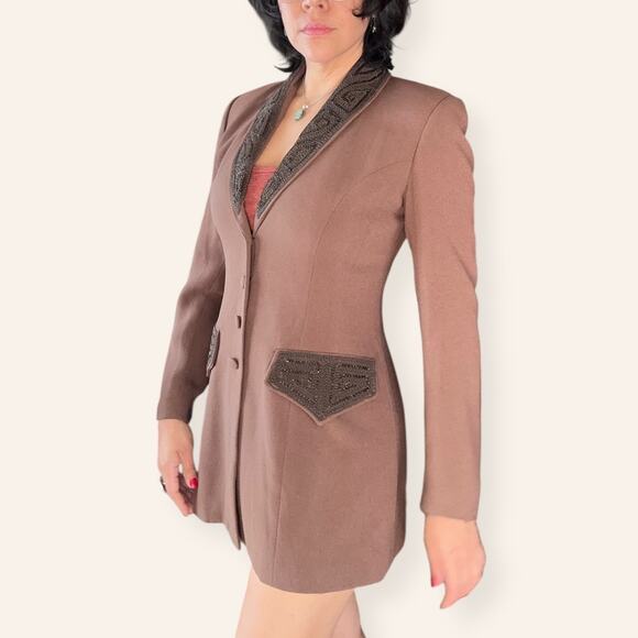 Zelda Brown Embellished Blazer Jacket Women’s Size 6 USA Darted Fit - Picture 4 of 15